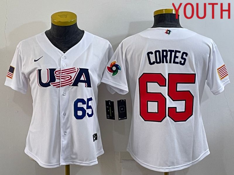 Youth 2023 World Cub USA 65 Cortes White MLB Jersey5